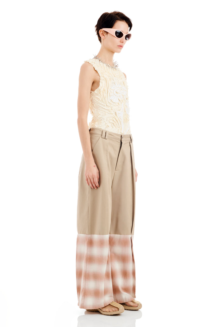 Collina Strada SAND AND PEACH PLAID CEDAR PANT