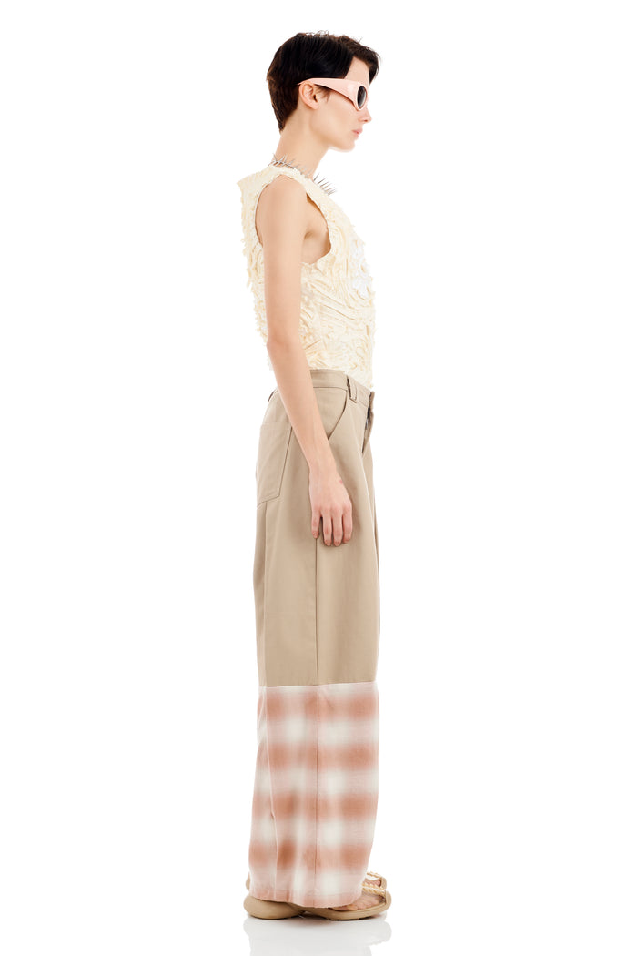Collina Strada SAND AND PEACH PLAID CEDAR PANT