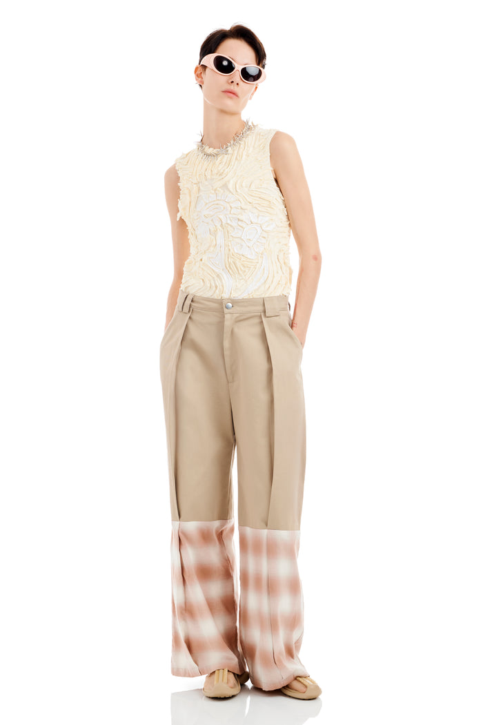 collina strada SAND AND PEACH PLAID CEDAR PANT