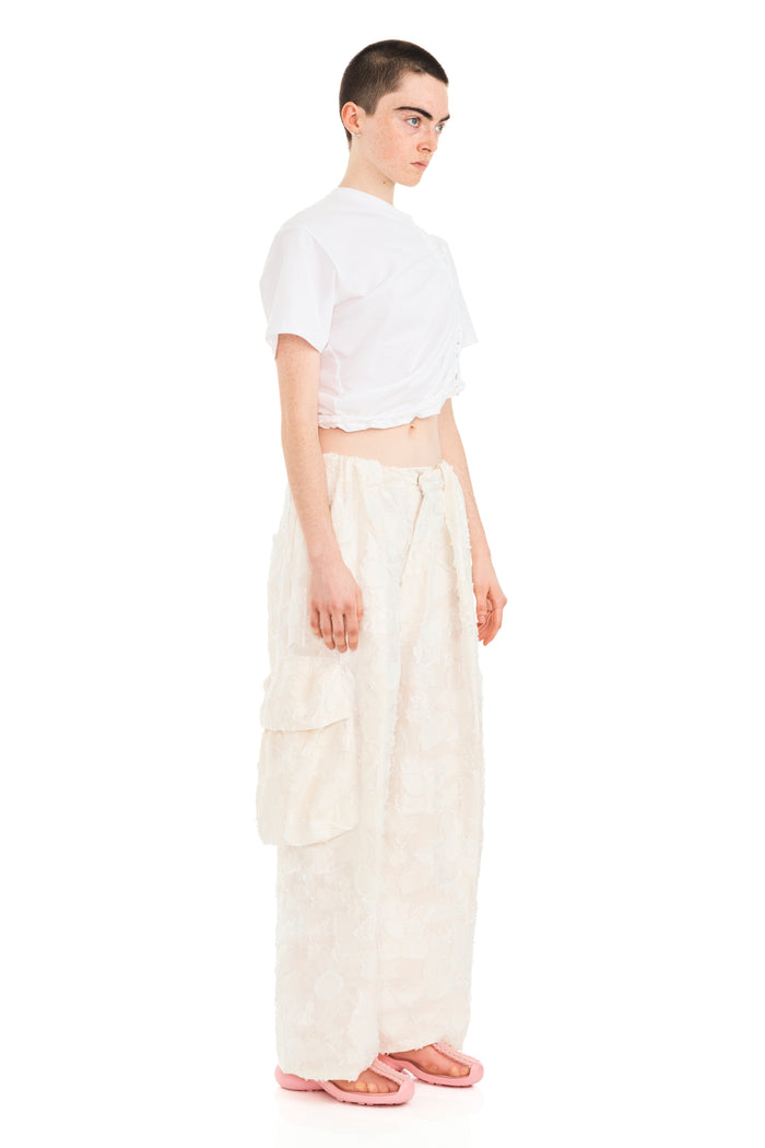 Collina Strada WHITE JACQUARD PLEATED CARGO PANT