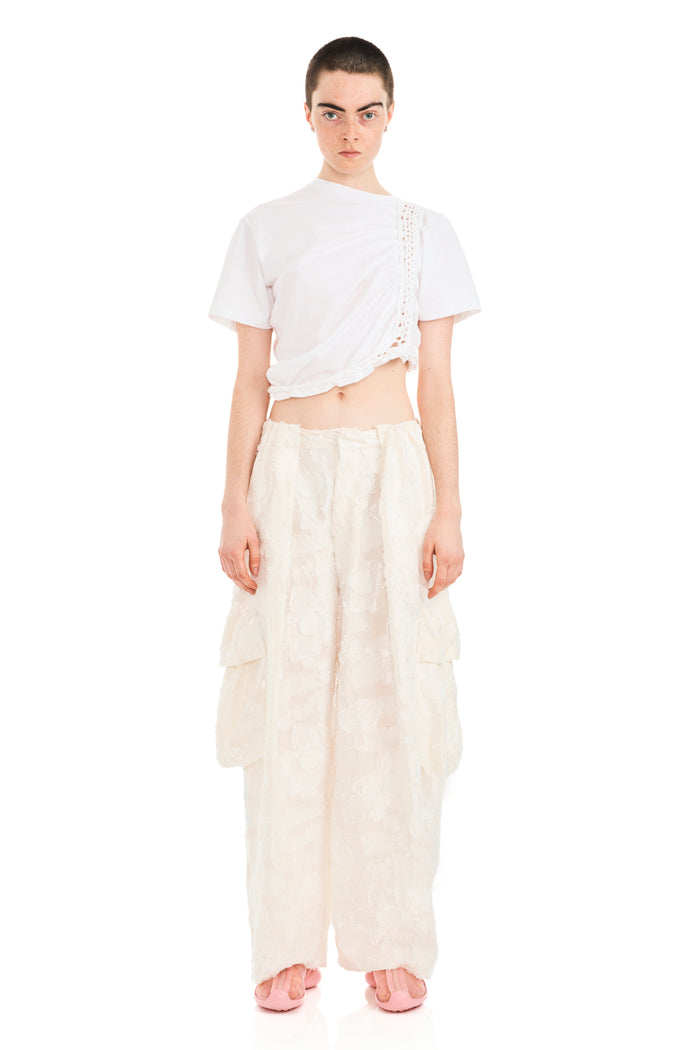 collina strada WHITE JACQUARD PLEATED CARGO PANT