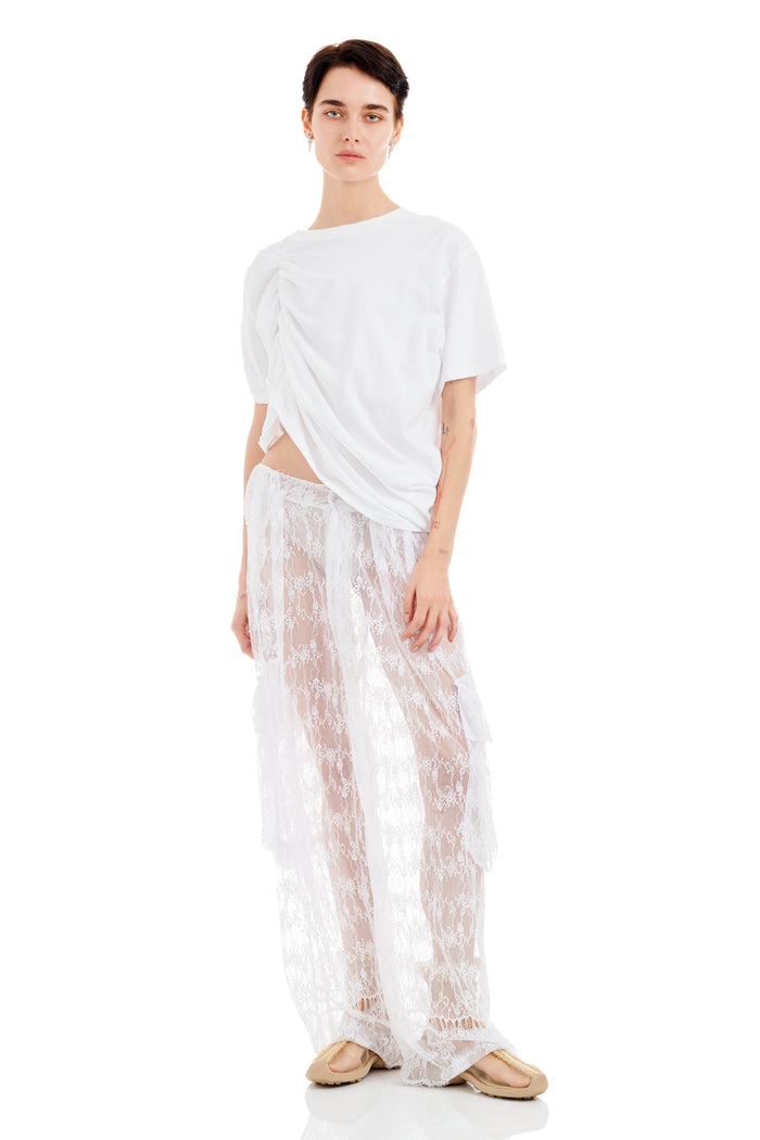 Collina Strada WHITE LACE PLEATED CARGO PANT