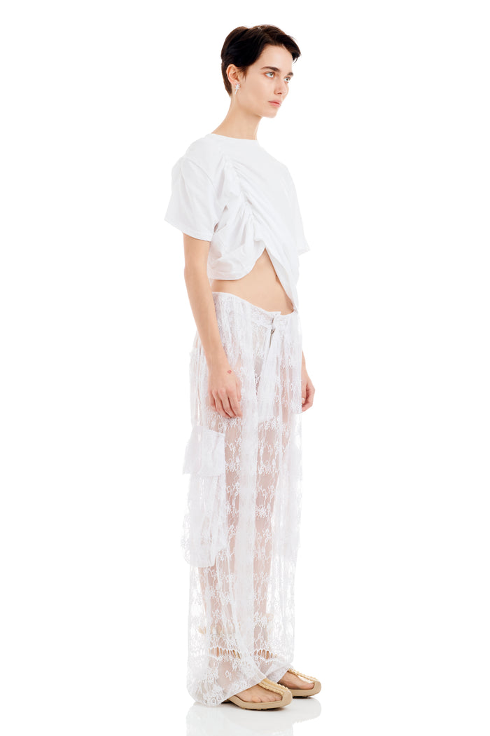 Collina Strada WHITE LACE PLEATED CARGO PANT