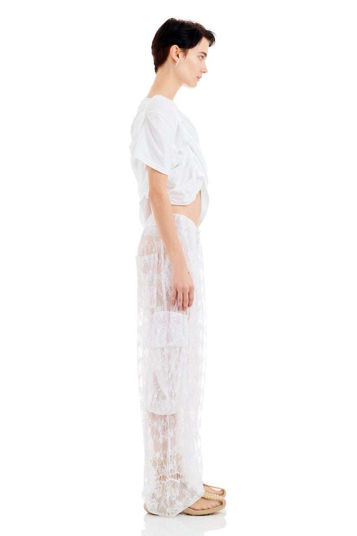 Collina Strada WHITE LACE PLEATED CARGO PANT