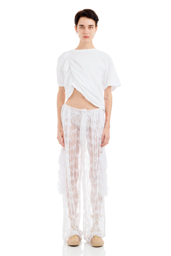 collina strada WHITE LACE PLEATED CARGO PANT