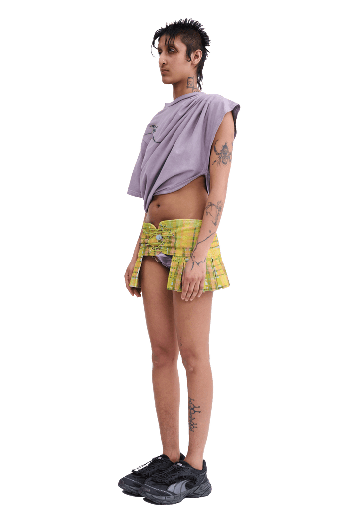 Collina Strada LIME PLAID CORDUROY BUNGEE BELT Medium/Large