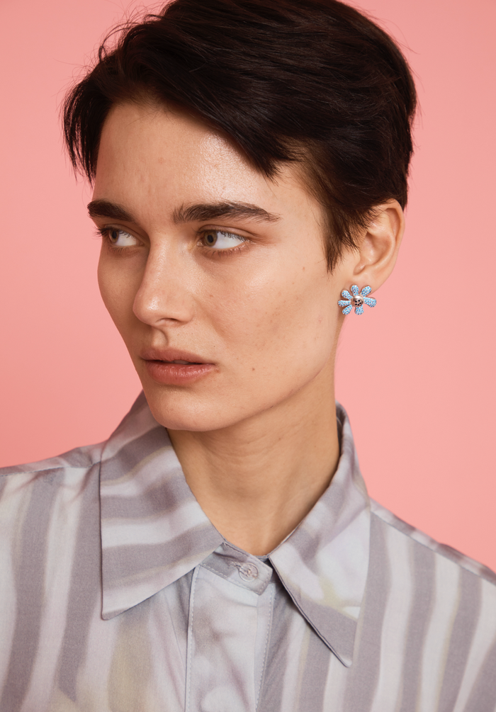 Collina Strada POPPY AQUAMARINE PAVE HAPPY BLOSSOM EARRING