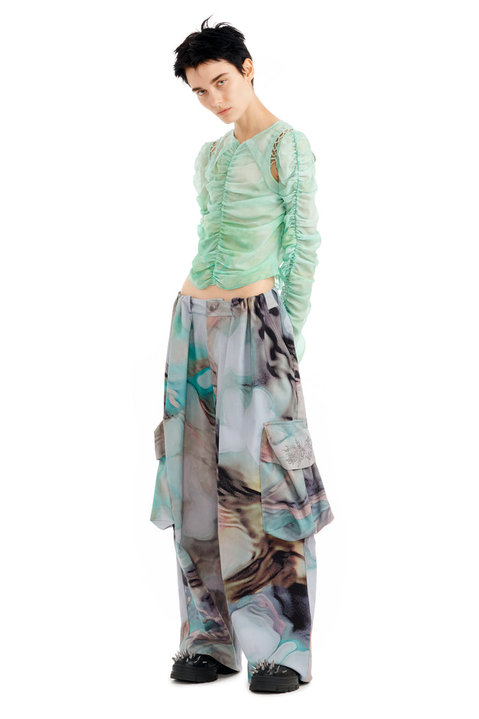 Collina Strada RHINESTONE OIL MOLD PLEATED CARGO PANT XSMALL