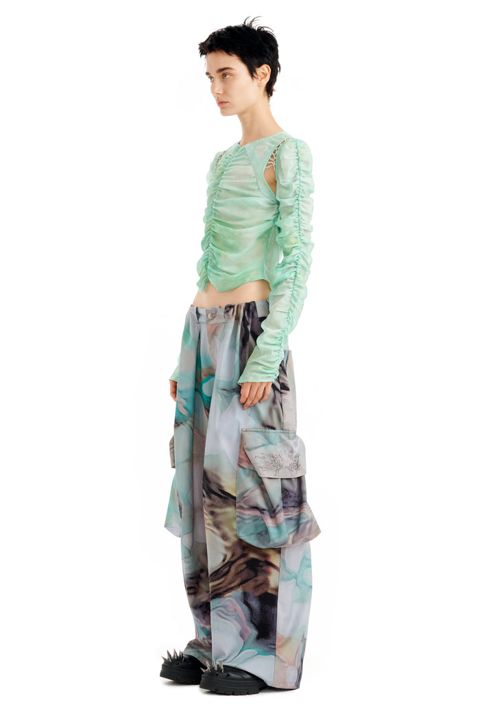 Collina Strada RHINESTONE OIL MOLD PLEATED CARGO PANT XSMALL