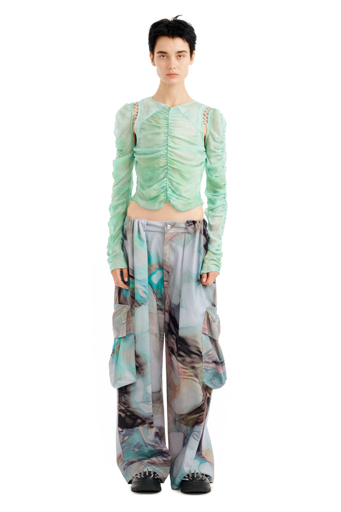 collina strada RHINESTONE OIL MOLD PLEATED CARGO PANT XSMALL