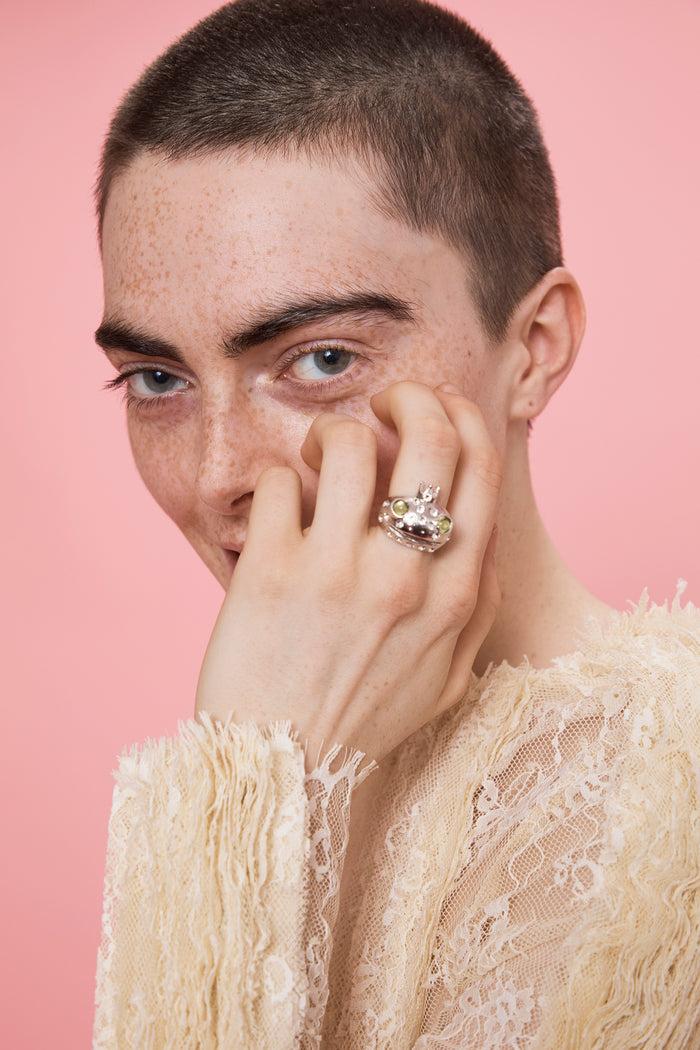 Collina Strada SILVER LIME FRECKLES FROG PRINCE RING