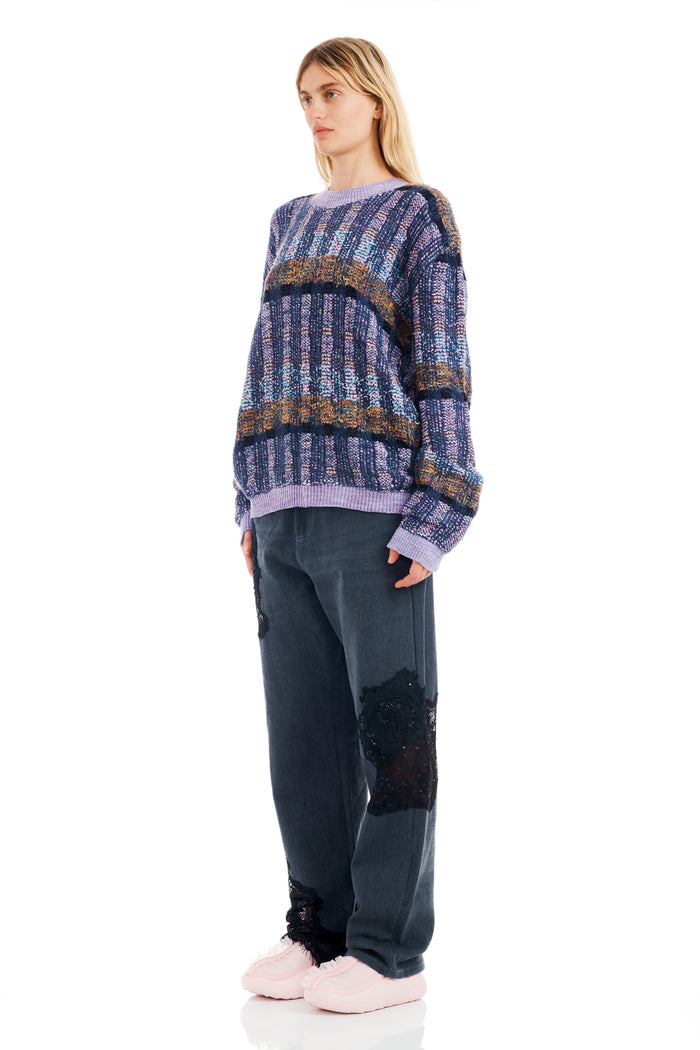 Collina Strada VITELLI PURPLE PLAID WOOLLY SWEATER X SMALL