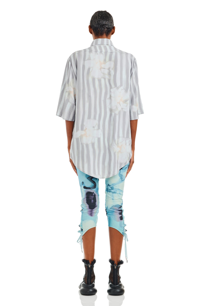 Collina Strada WASHED WAVY NAVY FLOWER STRIPE SUNNY BUTTON UP