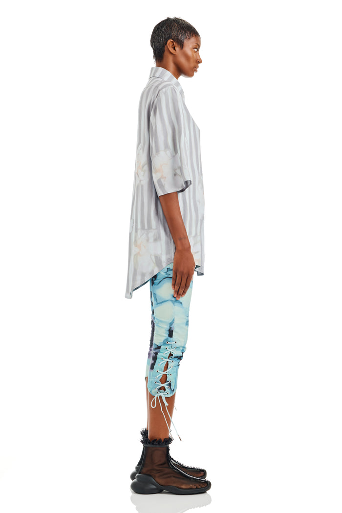 Collina Strada WASHED WAVY NAVY FLOWER STRIPE SUNNY BUTTON UP