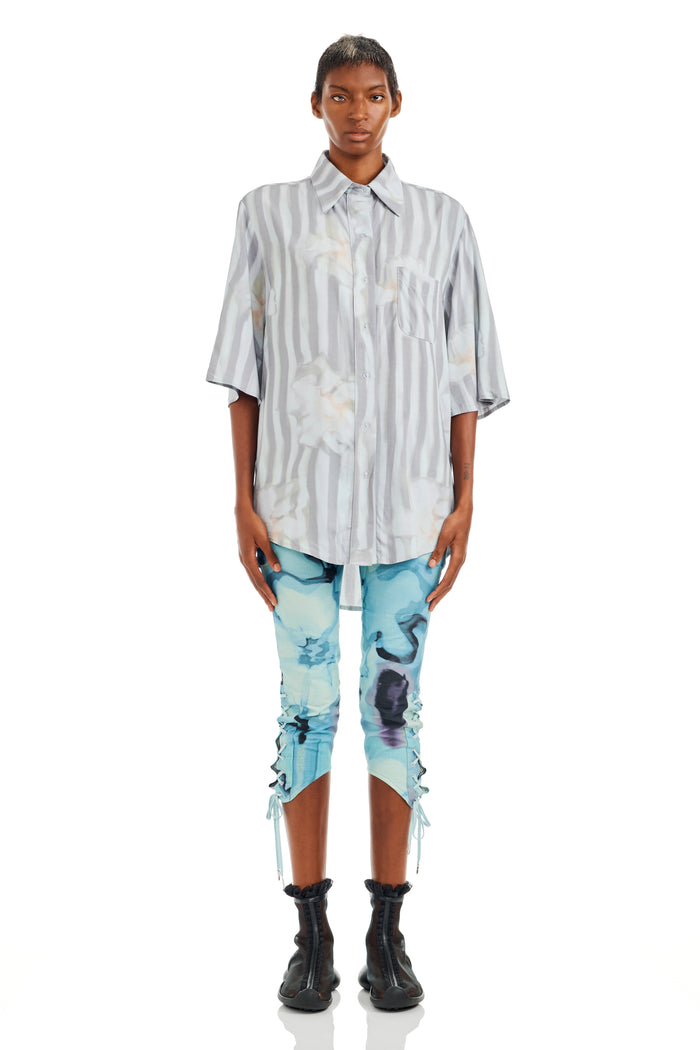 collina strada WASHED WAVY NAVY FLOWER STRIPE SUNNY BUTTON UP