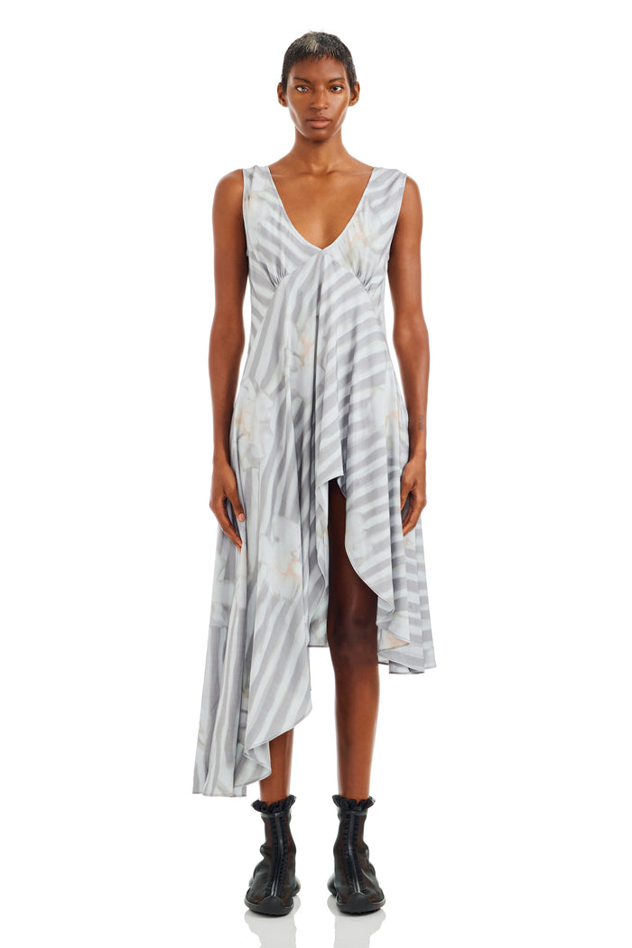 Collina Strada WASHED WAVY NAVY FLOWER STRIPE TULIP DRESS