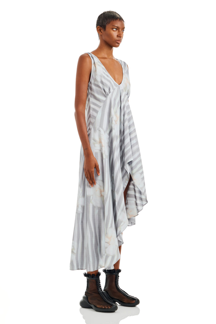 Collina Strada WASHED WAVY NAVY FLOWER STRIPE TULIP DRESS