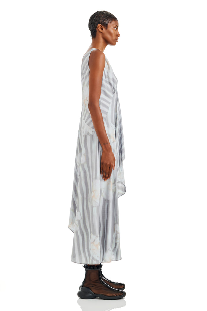 Collina Strada WASHED WAVY NAVY FLOWER STRIPE TULIP DRESS