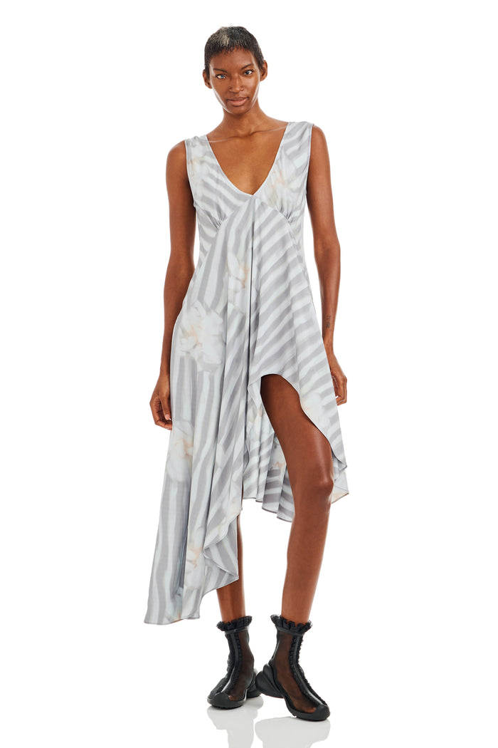 collina strada WASHED WAVY NAVY FLOWER STRIPE TULIP DRESS