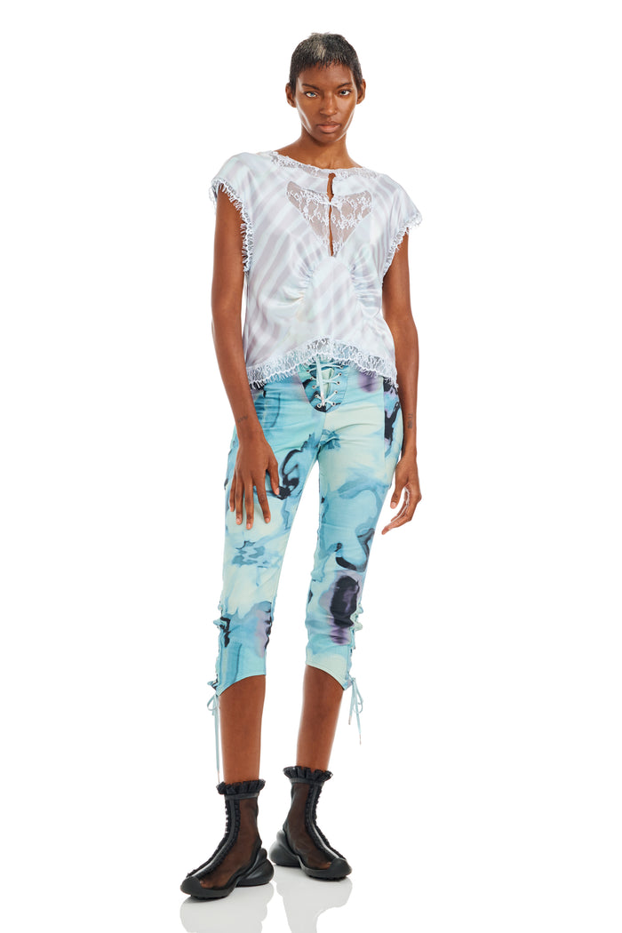 Collina Strada WASHED WAVY NAVY FLOWER STRIPE WATERLILY TOP