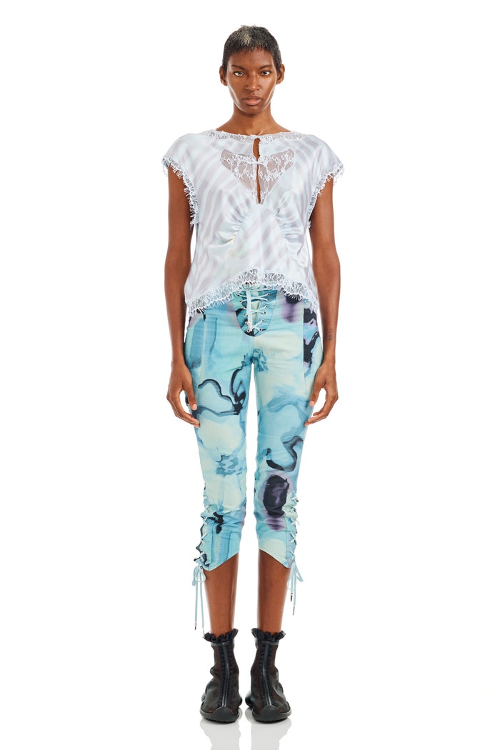 Collina Strada WASHED WAVY NAVY FLOWER STRIPE WATERLILY TOP