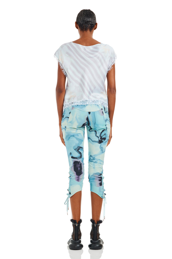 Collina Strada WASHED WAVY NAVY FLOWER STRIPE WATERLILY TOP