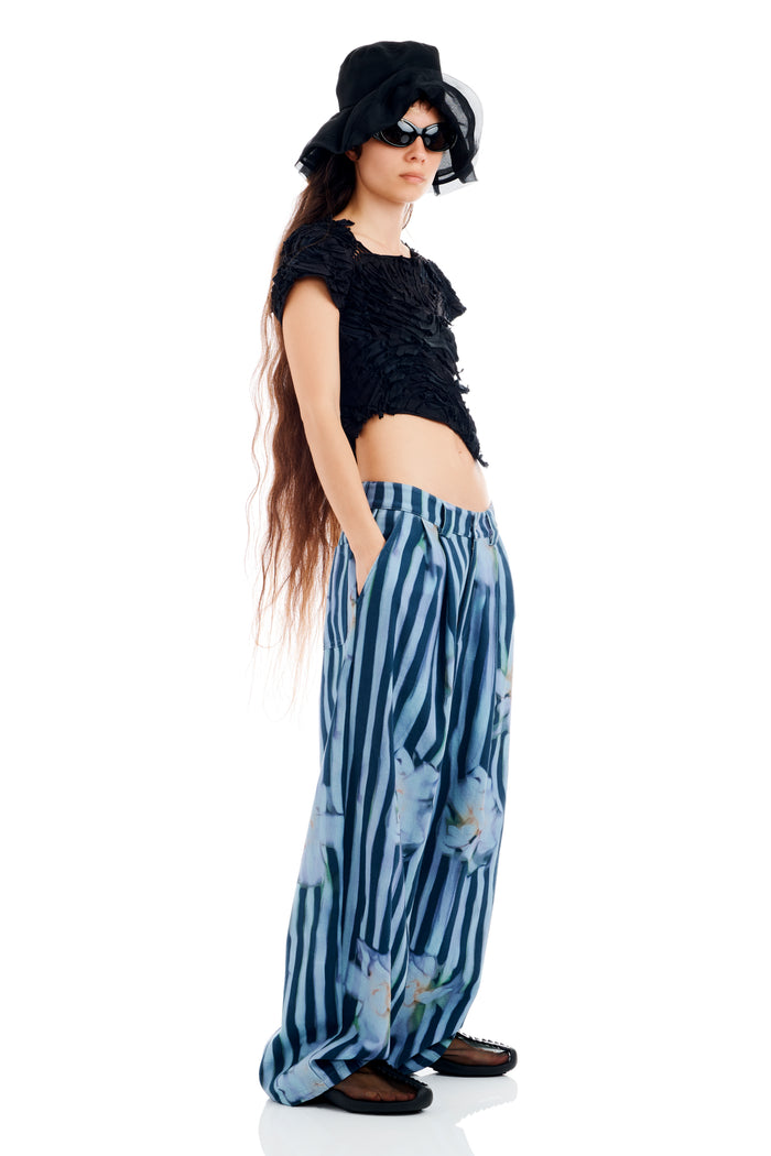 Collina Strada WAVY NAVY FLOWER STRIPE CATCHFLY PANT