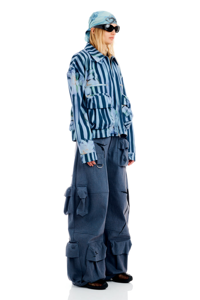 Collina Strada WAVY NAVY FLOWER STRIPE NASH JACKET SMALL