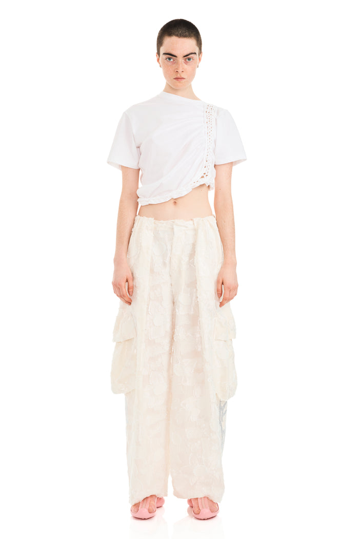 Collina Strada WHITE WINGS RHINESTONE PLEATED CARGO PANT