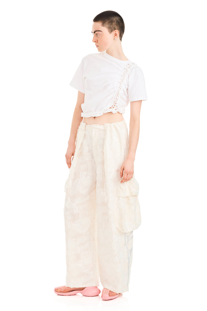 Collina Strada WHITE WINGS RHINESTONE PLEATED CARGO PANT
