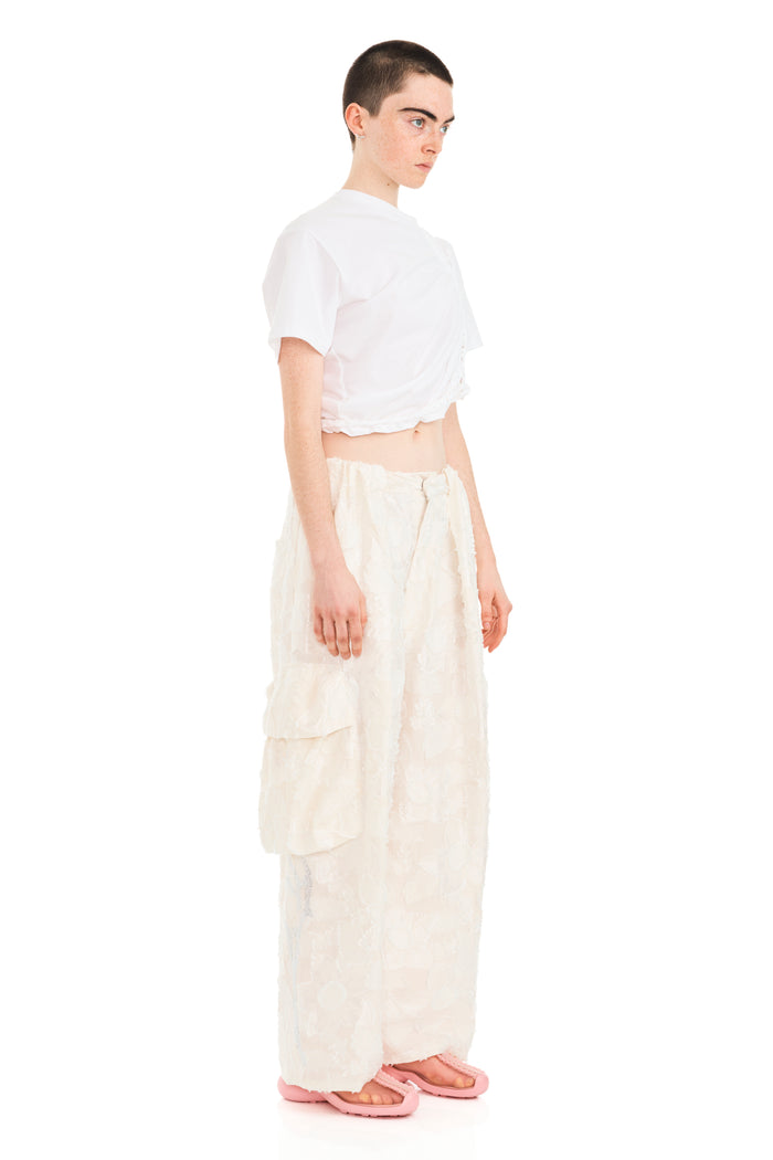 Collina Strada WHITE WINGS RHINESTONE PLEATED CARGO PANT