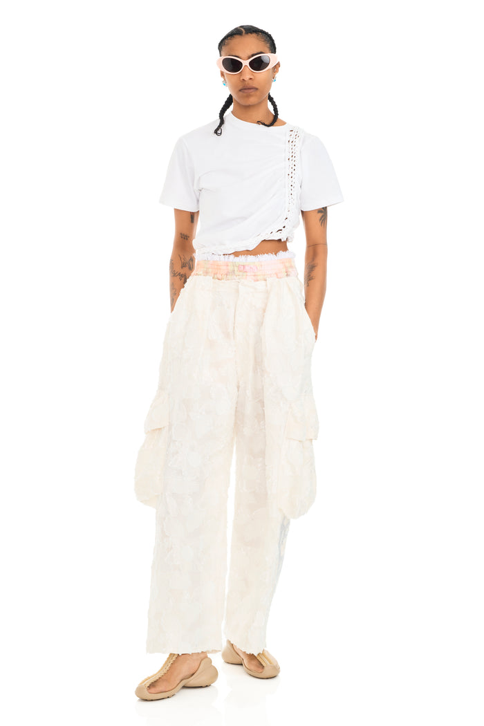 collina strada WHITE WINGS RHINESTONE PLEATED CARGO PANT