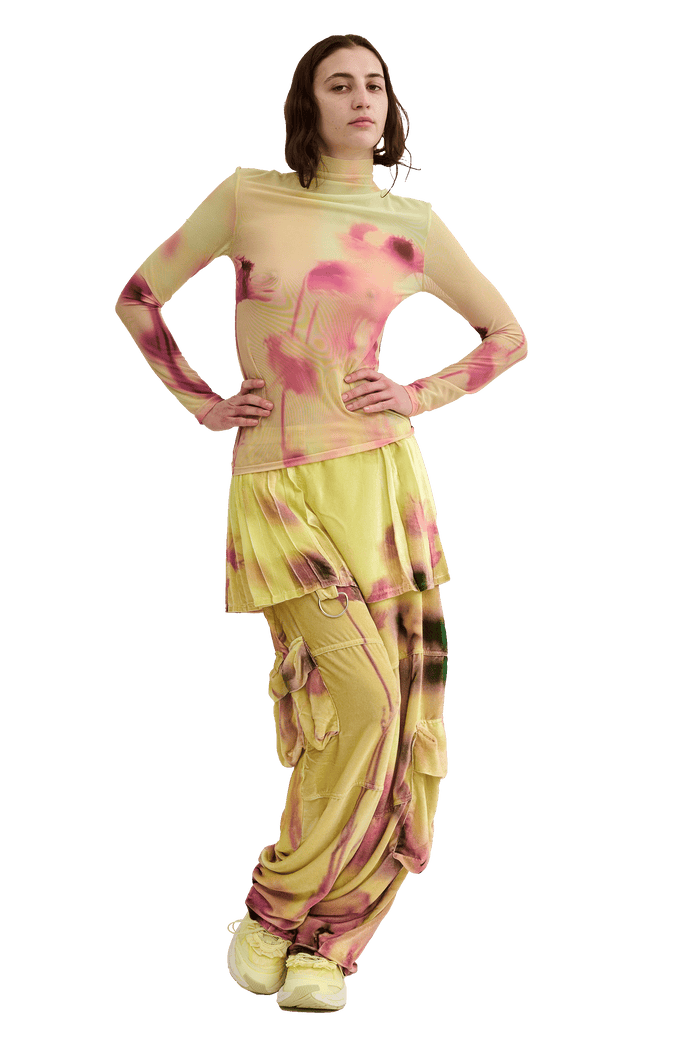 Collina Strada YELLOW MEADOW PLAID LAWN SKIRT CARGO PANT MEDIUM