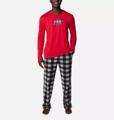columbia Men's Bear Pajamas Set MT Red Buffalo Graphic