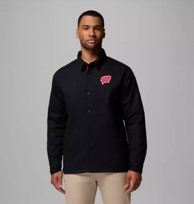 columbia Men's Collegiate Campus Roam™ Quilted Shirt Jacket - Wisconsin WIS - Black