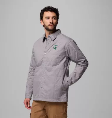 Columbia Men's Collegiate Campus Roam™ Quilted Shirt Jacket - Michigan State MS - Light Grey