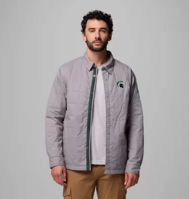 columbia Men's Collegiate Campus Roam™ Quilted Shirt Jacket - Michigan State MS - Light Grey