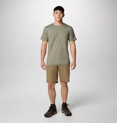Columbia Men's Kwick Hike™ Back Graphic Short Sleeve T-Shirt Stone Green Heather Linear View Multi