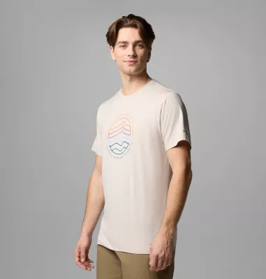 Columbia Men's Kwick Hike™ Graphic Short Sleeve T-Shirt Dark Stone Heather Peaked Lifestyle