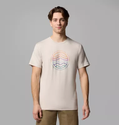 columbia Men's Kwick Hike™ Graphic Short Sleeve T-Shirt Dark Stone Heather Peaked Lifestyle