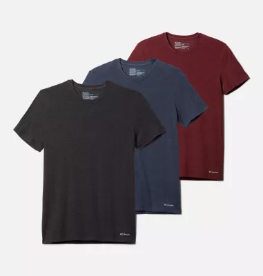 columbia Men's Performance Cotton Stretch Crew - 3 pack Blk/Port/India