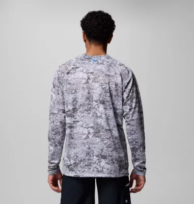 Columbia Men's PFG Super Solar Stream™ Border Hex Long Sleeve Shirt Cool Grey Tejas