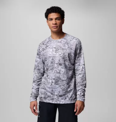 columbia Men's PFG Super Solar Stream™ Border Hex Long Sleeve Shirt Cool Grey Tejas