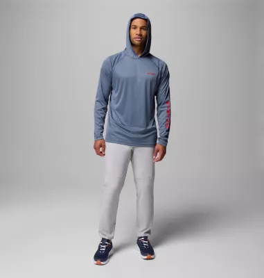 Columbia Men's PFG Terminal Tackle™ Hoodie - Tall Carbon Heather Red Spark Logo