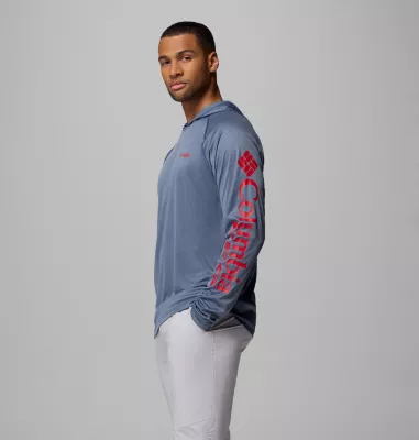 Columbia Men's PFG Terminal Tackle™ Hoodie - Tall Carbon Heather Red Spark Logo