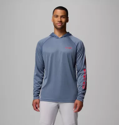columbia Men's PFG Terminal Tackle™ Hoodie - Tall Carbon Heather Red Spark Logo