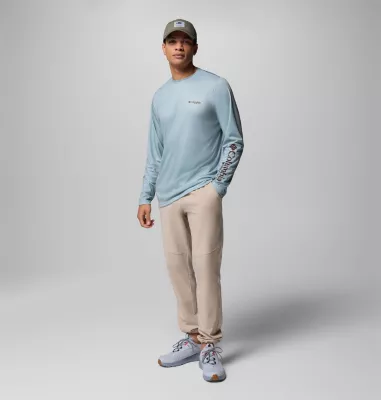 Columbia Men's Terminal Tackle PFG™ Border Hex Long Sleeve Shirt Crushed Blue Ikat Palms Fill