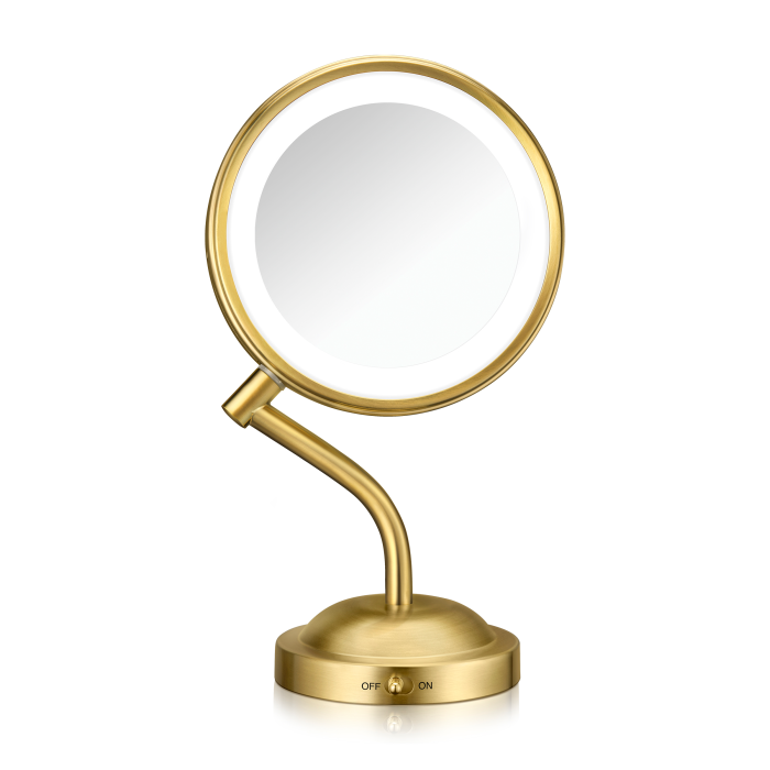 comair LED-Lighted 1x/5x Magnification Mirror in Brushed Brass