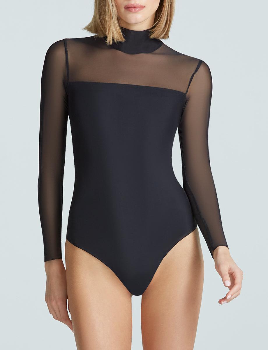 Commando Chic Mesh Mockneck Long Sleeve Covered Bodysuit