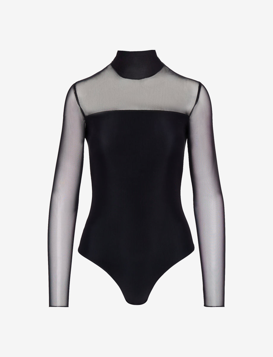 commando Chic Mesh Mockneck Long Sleeve Covered Bodysuit
